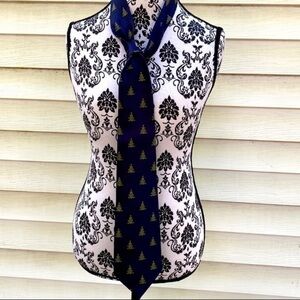 American Greetings Christmas tree tie mens silk tie navy green tree holiday tie